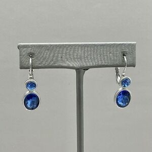 Monet Earrings Blue Oval Stone Dangle Leverback Silver Tone 1 Inch Drop Womens